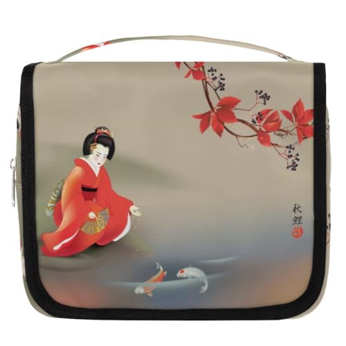 Kulturbeutel mit japanischem Aufdruck, Koi-Karpfen, Reise-Kulturbeutel für Damen, Herren, Kinder, Mädchen, Jungen, japanischer Druck, Make-up-Kosmetiktasche, hängende Waschtasche, Toilettenartikel, von WowPrint