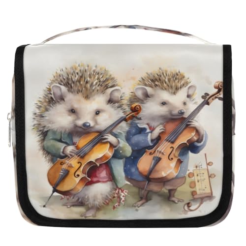 Kulturbeutel mit niedlichem Igel-Musik-Violinen-Motiv, für Damen, Herren, Kinder, Mädchen, Jungen, Make-up-Kosmetiktasche, hängende Kulturbeutel, Toilettenartikel, Organizer, Duschtasche, farbe, 4.5 von WowPrint