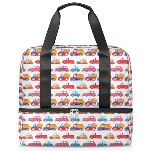 LKW Auto Sport Duffle Bag für Damen Herren Jungen Kirls Auto Cartoon Fahrzeuge Wochenende Übernachtung Taschen Nass Getrennt 21L Tragetasche für Reisen Gym Yoga, farbe, 21L, Taschen-Organizer von WowPrint