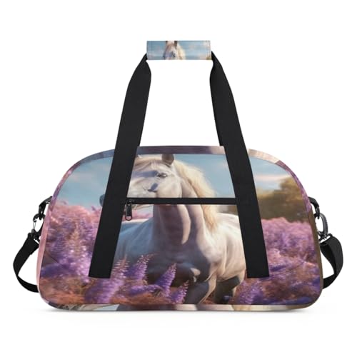 Lavendel Blume Pferd Kinder Duffel Taschen für Mädchen Jungen, Übernachtung Weekender Reisetasche 24L Sport Gym Duffel Bag Praxis Tote Tragetasche, farbe, (24L) UK, Taschen-Organizer von WowPrint