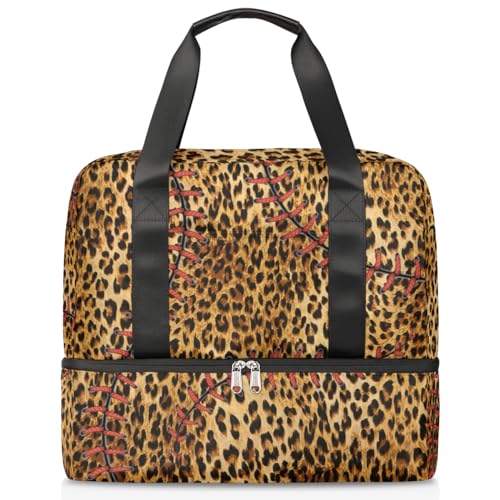 Leopard Baseball Sport Duffle Bag für Damen Herren Jungen Kirls Baseball Ball Wochenende Übernachtung Taschen nass getrennt 21L Tragetasche für Reisen Gym Yoga, farbe, 21L, Taschen-Organizer von WowPrint