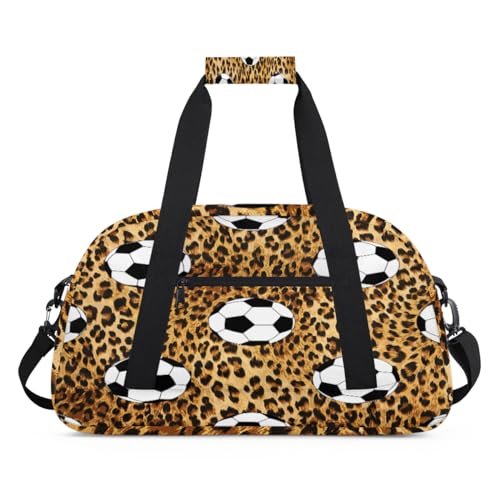 Leopard Fußball Kinder Duffel Taschen für Mädchen Jungen, Ball Fußball Übernachtung Weekender Reisetasche 24L Sport Gym Duffel Bag Praxis Tote Tragetasche, farbe, (24L) UK, Taschen-Organizer von WowPrint