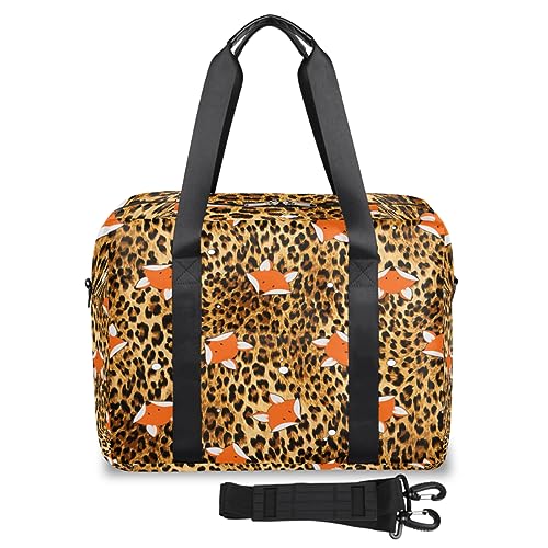 Leopard Tier Fuchs Reisetasche für Damen Herren Fuchs Print Wochenende Übernachtung Taschen 32 L Große Reisetasche Tragetasche für Sport Gym Yoga, farbe, 32 L, Taschen-Organizer von WowPrint