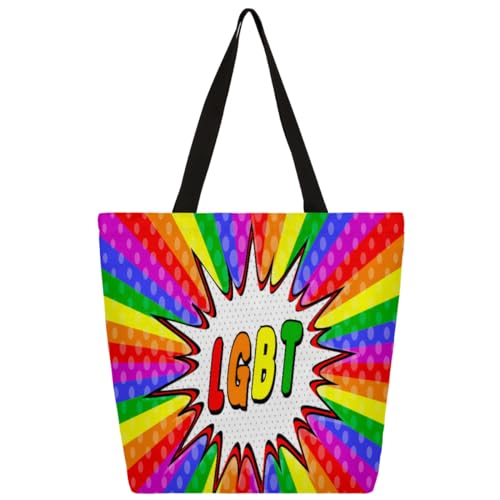 Lesbische Handtasche mit LGBT-Flagge, Einkaufstasche für Damen und Mädchen, Regenbogen-Flagge, große Tragetasche, große Kapazität, umweltfreundlich, lässig, Leinentaschen für Reisen, Arbeit, Schule, von WowPrint