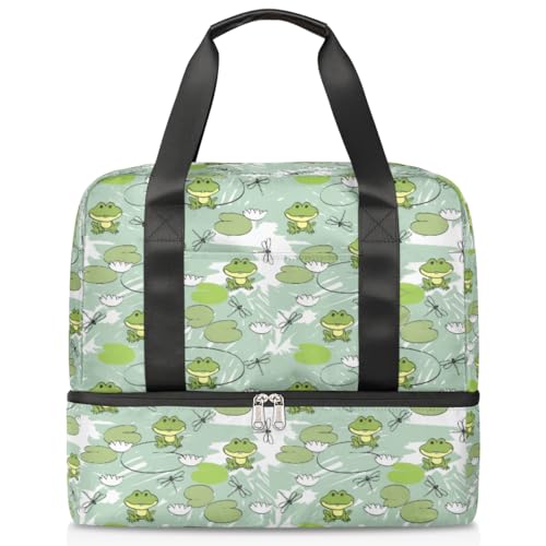 Libelle Frosch Blume Sport Duffle Bag für Damen Herren Jungen Kirls Cute Frog Weekend Overnight Bags Wet Separated 21L Tote Bag for Travel Gym Yoga, farbe, 21L, Taschen-Organizer von WowPrint