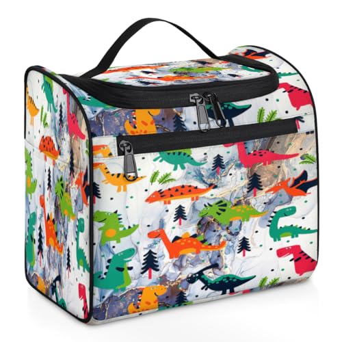 Lustige Dinosaurier-Kunst-Make-up-Tasche für Damen, Herren, Kinder, Mädchen, Jungen, Marmor, 11,2 l, Kosmetiktasche zum Aufhängen, Kulturbeutel, Toilettenartikel, Organizer, Duschtasche, farbe, 11.2L, von WowPrint