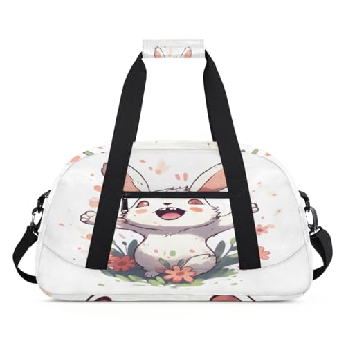 Lustige Kaninchen Blume Aquarell Kinder Duffel Taschen für Mädchen Jungen, Übernachtung Weekender Reisetasche 24L Sport Gym Duffel Bag Praxis Tote Tragetasche, farbe, (24L) UK, Taschen-Organizer von WowPrint