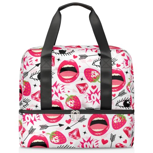 Lustige Mode Lippen Augen Liebe Sport Duffle Bag für Frauen Männer Jungen Kirls Lippen Wochenende Übernachtung Taschen nass getrennt 21L Tragetasche für Reisen Gym Yoga, farbe, 21L, Taschen-Organizer von WowPrint