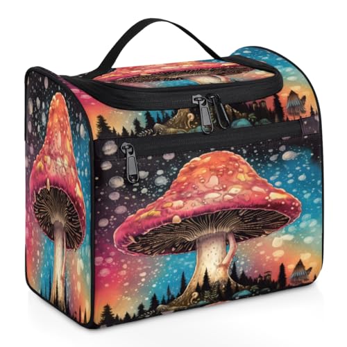 Magic Galaxy Kosmetiktasche mit Pilzmotiv, Reise-Make-up-Tasche für Damen, Herren, Kinder, Mädchen, Jungen, 11,2 l, Kosmetiktasche zum Aufhängen, Kulturbeutel, Kulturbeutel, Organizer, Duschtasche, von WowPrint