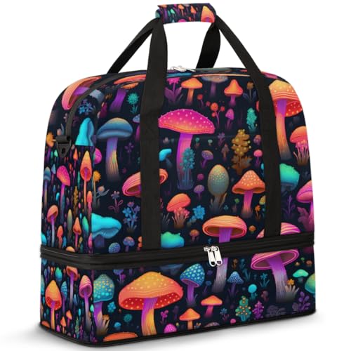 Magic Mushroom Flower Travel Duffle Bag for Women Men Weekend Overnight Bags Foldable Wet Separated 47L Tote Bag for Sports Gym Yoga, farbe, 47L, Taschen-Organizer von WowPrint