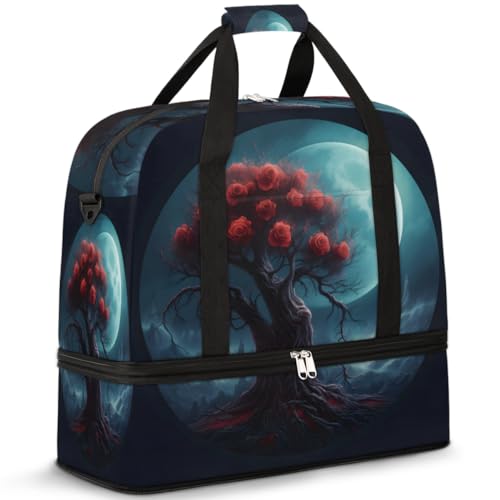 Magical Flower Floral Moon Travel Duffle Bag for Women Men Weekend Overnight Bags Foldable Wet Separated 47L Tote Bag for Sports Gym Yoga, farbe, 47L, Taschen-Organizer von WowPrint