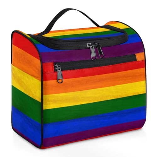 Make-up-Tasche mit Streifen, Regenbogenfarben, für Damen, Herren, Kinder, Mädchen, Jungen, bunt, Regenbogen, 11,2 l, Kosmetiktasche, Kulturbeutel, Kulturbeutel, Kulturbeutel, Organizer, Duschtasche, von WowPrint