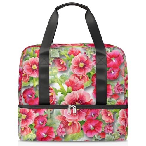 Mallow Flowers Sport Duffle Bag for Women Men Boys Kirls Flowers Pattern Weekend Overnight Bags Wet Separated 21L Tote Bag for Travel Gym Yoga, farbe, 21L, Taschen-Organizer von WowPrint