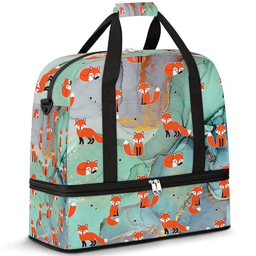 Marble Design Fox Travel Duffle Bag for Women Men Marble Weekend Overnight Bags Foldable Wet Separated 47L Tote Bag for Sports Gym Yoga, farbe, 47 L, Taschen-Organizer von WowPrint