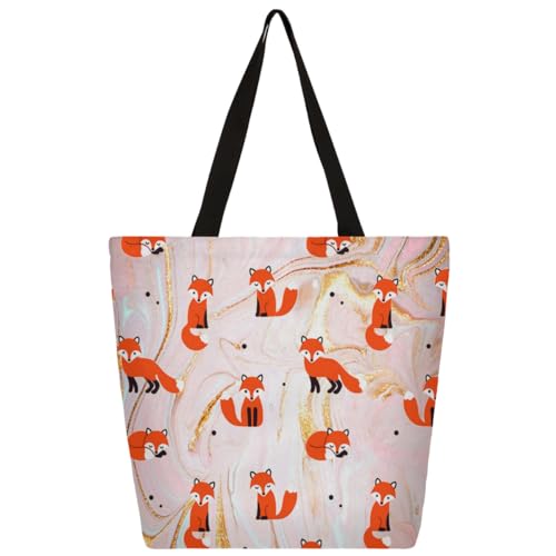 Marble Fox Handtasche, Shopper für Damen und Mädchen, Fuchs, große Tragetasche, große Kapazität, umweltfreundlich, lässig, Segeltuch, für Reisen, Arbeit, Schule, farbig, X-Large von WowPrint