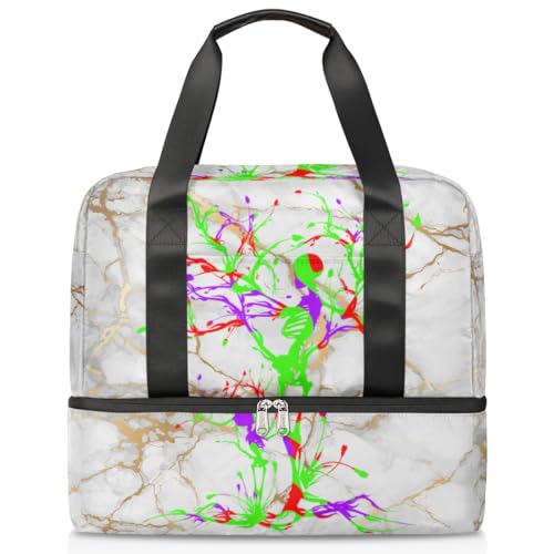 Marble Texture Skull Tree Sports Duffle Bag for Women Men Boys Kirls Marble Weekend Overnight Bags Wet Separated 21L Tote Bag for Travel Gym Yoga, farbe, 21L, Taschen-Organizer von WowPrint