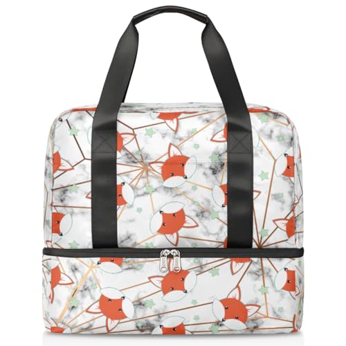 Marmor Cartoon Fuchs Sport Duffle Bag für Damen Herren Jungen Kirls Marmor Design Wochenende Übernachtung Taschen Nass Getrennt 21L Tragetasche für Reisen Gym Yoga, farbe, 21L, Taschen-Organizer von WowPrint