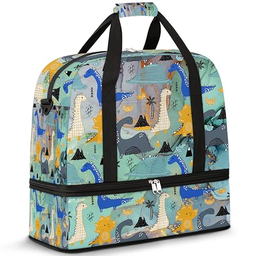 Marmor Dinosa Design Reise Duffle Bag für Damen Herren Niedliche Dinosa Wochenende Übernachtung Taschen Faltbar Nass Getrennt 47L Tragetasche für Sport Gym Yoga, farbe, 47 L, Taschen-Organizer von WowPrint