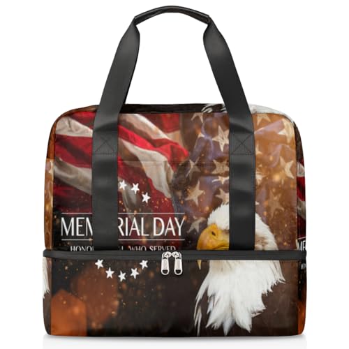 Memorial Day Flag Sports Duffle Bag for Women Men Boys Kirls Flag American Weekend Overnight Bags Wet Separated 21L Tote Bag for Travel Gym Yoga, farbe, 21L, Taschen-Organizer von WowPrint