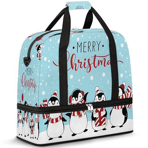 Merry Christmas Pinguin Travel Duffle Bag for Women Men Penguin Print Weekend Overnight Bags Foldable Wet Separated 47L Tote Bag for Sports Gym Yoga, farbe, 47 L, Taschen-Organizer von WowPrint