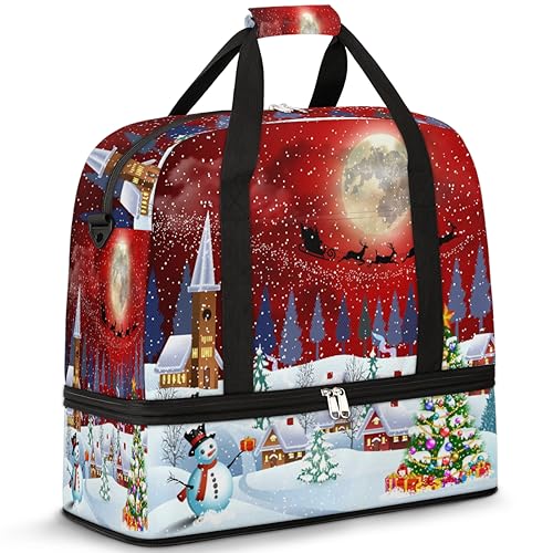 Merry Christmas Reisetasche für Damen und Herren, Weihnachten, Urlaub, Wochenende, Übernachtungstaschen, faltbar, nass, getrennt, 47 l, Tragetasche für Sport, Fitnessstudio, Yoga, farbe, 47 L, von WowPrint