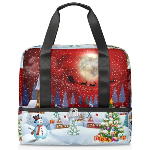 Merry Christmas Sporttasche für Damen Herren Jungen Kirls Weihnachten Urlaub Wochenende Übernachtung Taschen nass getrennt 21L Tragetasche für Reisen Gym Yoga, farbe, 21L, Taschen-Organizer von WowPrint