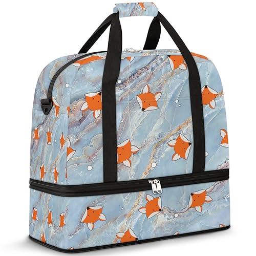 Modern Marble Fox Travel Duffle Bag for Women Men Fox Cartoon Weekend Overnight Bags Foldable Wet Separated 47L Tote Bag for Sports Gym Yoga, farbe, 47 L, Taschen-Organizer von WowPrint