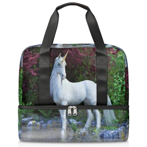 Mythische weiße Einhorn-Sporttasche für Damen Herren Jungen Kirls Einhorn Wochenende Übernachtungstaschen nass getrennt 21L Tragetasche für Reisen Gym Yoga, farbe, 21L, Taschen-Organizer von WowPrint