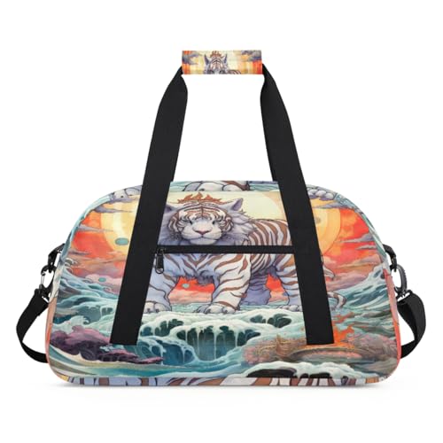 Mythisches Tier Tiger Print Kinder Duffel Taschen für Mädchen Jungen, Übernachtung Weekender Reisetasche 24L Sport Gym Duffel Bag Praxis Tote Tragetasche, farbe, (24L) UK, Taschen-Organizer von WowPrint