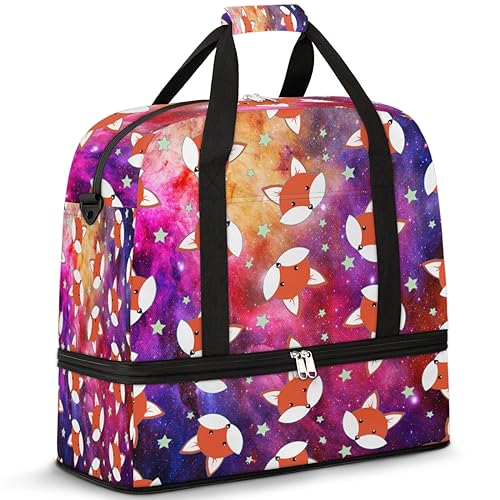 Nebula Galaxy Travel Duffle Bag for Women Men Galaxy Cute Fox Weekend Overnight Bags Foldable Wet Separated 47L Tote Bag for Sports Gym Yoga, farbe, 47 L, Taschen-Organizer von WowPrint