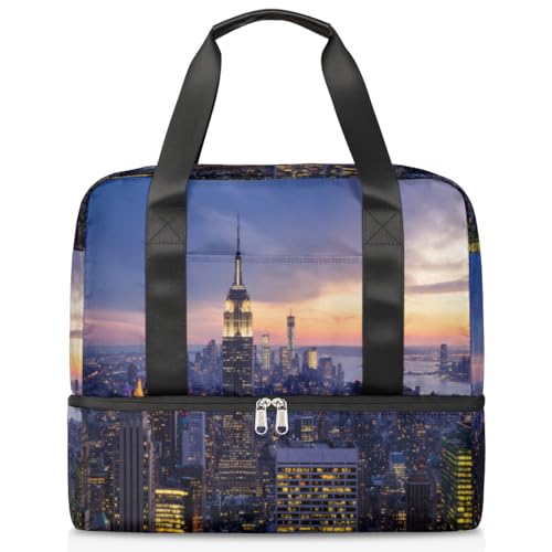 New York Sunset Skyscraper Sports Duffle Bag for Women Men Boys Kirls New York Weekend Overnight Bags Wet Separated 21L Tote Bag for Travel Gym Yoga, farbe, 21L, Taschen-Organizer von WowPrint