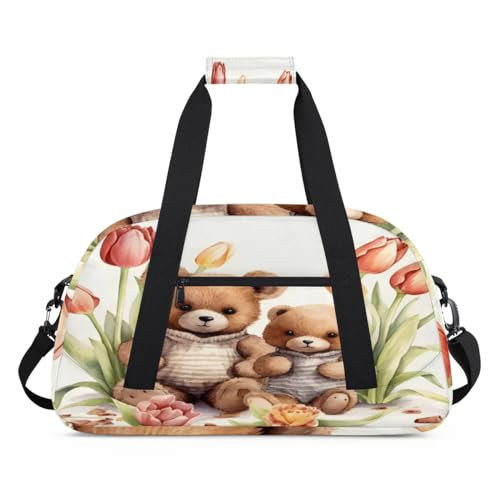 Niedliche Bär Blume Tulpen Kinder Duffel Taschen für Mädchen Jungen, Übernachtung Weekender Reisetasche 24L Sport Gym Duffel Bag Praxis Tote Tragetasche, farbe, (24L) UK, Taschen-Organizer von WowPrint