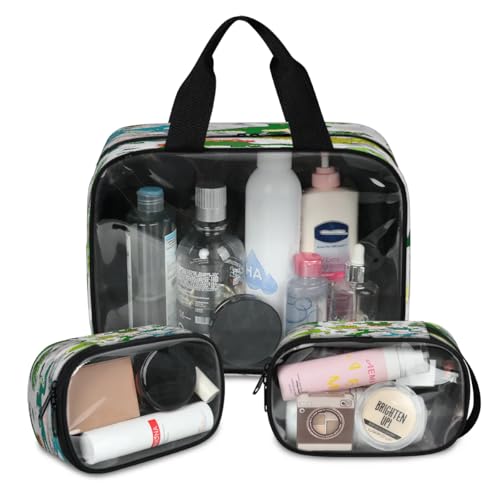 Niedliche Dinosaurier-Reise-Make-up-Tasche für Damen und Herren, grauer Marmor, Dinosaurier, durchscheinende Kosmetiktaschen, 3 Stück, große Duschtasche, Kulturbeutel, Kosmetik, Toilettenartikel, von WowPrint