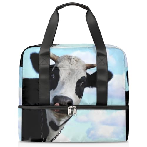 Niedliche Farmouse Kühe Sport Duffle Bag für Damen Herren Jungen Kirls Tier Kühe Wochenende Übernachtung Taschen Nass Getrennt 21L Tragetasche für Reisen Gym Yoga, farbe, 21L, Taschen-Organizer von WowPrint
