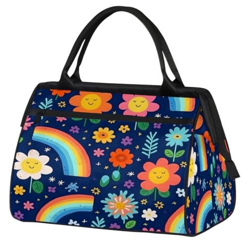 Niedliche Reisetasche mit Blumenmotiv, Regenbogen, für Damen, Herren, Kinder, Mädchen, Wochenende, Übernachtungstaschen, 24 l, Tragetasche für Sport, Fitnessstudio, Yoga, farbe, (24L) UK, von WowPrint