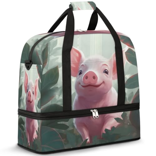 Niedliche Tier Schwein Reise Duffle Bag für Frauen Männer Wochenende Übernachtung Taschen Faltbare Nass Getrennt 47L Tragetasche für Sport Gym Yoga, farbe, 47L, Taschen-Organizer von WowPrint