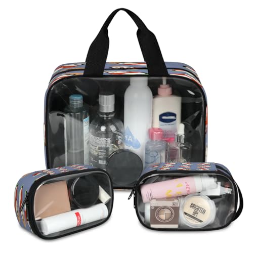 Niedliche Weihnachts-Make-up-Tasche für Damen und Herren, durchscheinende Kosmetiktaschen, 3 Stück, große Duschtasche, Kulturbeutel, Kosmetik, Toilettenartikel, Organizer, farbe, L, Kosmetiktasche von WowPrint