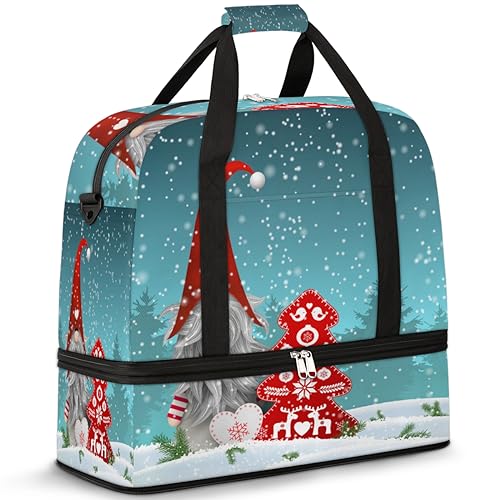 Niedliche Weihnachtselfe Zwerg Reise Duffle Bag für Damen Herren Winter Weihnachten Wochenende Übernachtung Taschen Faltbar Nass Getrennt 47L Tragetasche für Sport Gym Yoga, farbe, 47 L, von WowPrint