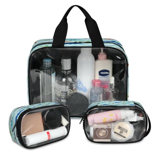 Niedliche lustige Dinosaurier-Reise-Make-up-Tasche für Damen und Herren, Tier-Dinosaurier, durchscheinende Kosmetiktaschen, 3 Stück, große Duschtasche, Kulturbeutel, Kosmetik, Toilettenartikel, von WowPrint