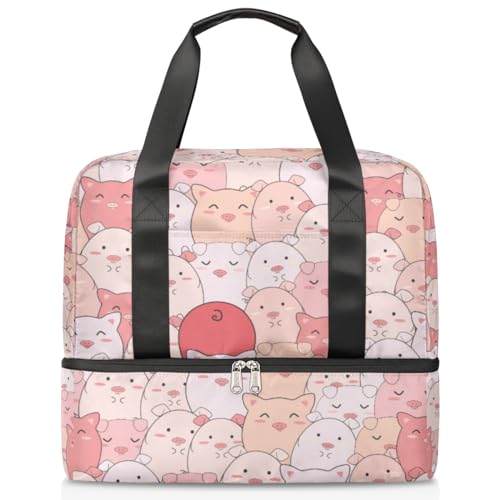 Niedliches Schwein Sport Duffle Bag für Damen Herren Jungen Kirls Cartoon Tiere Wochenende Übernachtung Taschen nass getrennt 21L Tragetasche für Reisen Gym Yoga, farbe, 21L, Taschen-Organizer von WowPrint