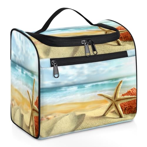 Ocean Beach Seestern Reise-Make-up-Tasche für Damen, Herren, Kinder, Mädchen, Jungen, Ozean-Thema, 11,2 l, Kosmetiktasche zum Aufhängen, Kulturbeutel, Kulturbeutel, Organizer, Duschtasche, farbe, von WowPrint