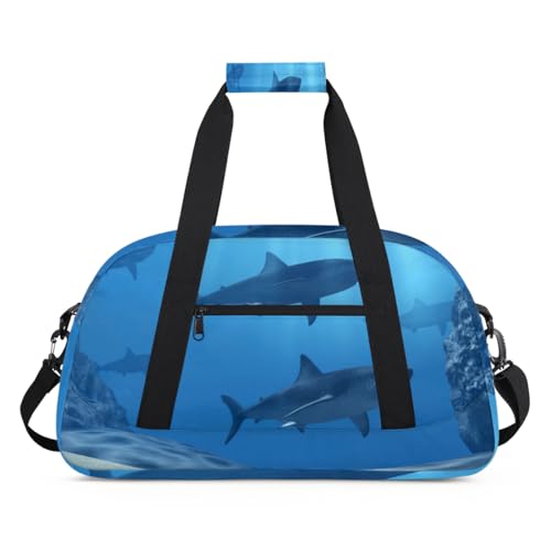 Ocean Sea Sharks Kinder Duffel Bags für Mädchen Jungen, Übernachtung Weekender Reisetasche 24L Sport Gym Duffel Bag Praxis Tote Tragetasche, farbe, (24L) UK, Taschen-Organizer von WowPrint