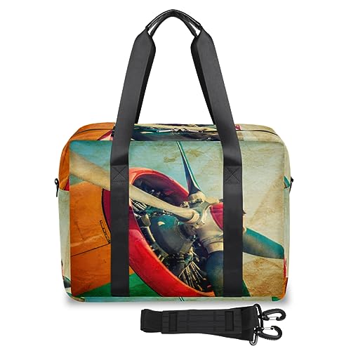 Old Airplane Engine Travel Duffle Bag for Women Men Retro Airplane Weekend Overnight Bags 32L Large Holdall Tote Cabin Bag for Sports Gym Yoga, farbe, 32 L, Taschen-Organizer von WowPrint