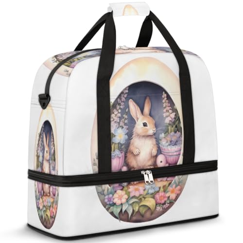 Ostern Blume Eier Kaninchen Reise Duffle Bag für Frauen Männer Wochenende Übernachtung Taschen Faltbar Nass Getrennt 47L Tragetasche für Sport Gym Yoga, farbe, 47L, Taschen-Organizer von WowPrint