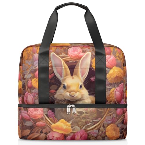 Ostern Blume Kaninchen Sport Duffle Bag für Damen Herren Jungen Kirls, 21L Wochenende Übernachtung Taschen Nass Getrennte Tragetasche für Reisen Gym Yoga, farbe, 21L, Taschen-Organizer von WowPrint