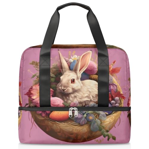 Ostern Kaninchen Häschen Eier Blume Sport Duffle Bag für Frauen Männer Jungen Kirls, 21L Wochenende Übernachtung Taschen Nass Getrennte Tragetasche für Reisen Gym Yoga, farbe, 21L, Taschen-Organizer von WowPrint