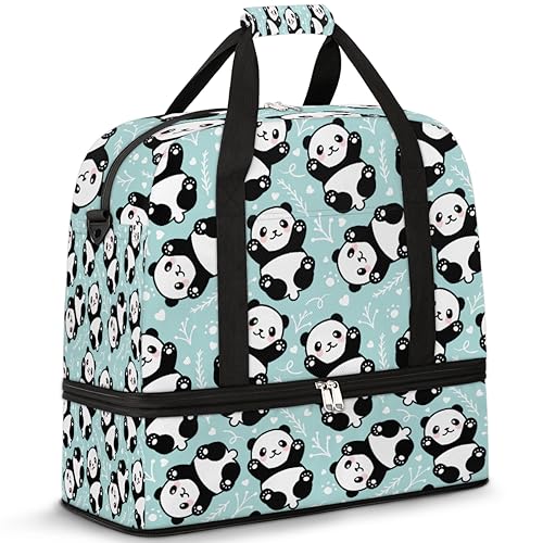 Panda Bear Travel Duffle Bag for Women Men Cute Pand Weekend Overnight Bags Foldable Wet Separated 47L Tote Bag for Sports Gym Yoga, farbe, 47 L, Taschen-Organizer von WowPrint