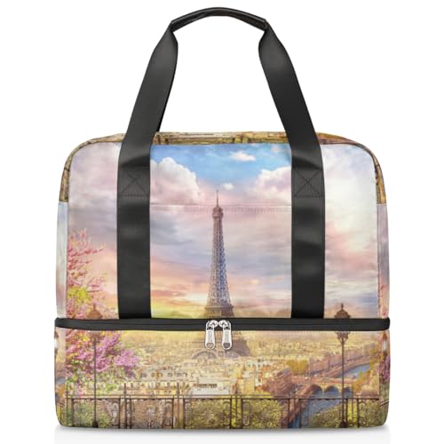 Paris Eiffelturm Landschaft Sport Duffle Bag für Damen Herren Jungen Kirls Paris Wochenende Übernachtungstaschen nass getrennt 21L Tragetasche für Reisen Gym Yoga, farbe, 21L, Taschen-Organizer von WowPrint