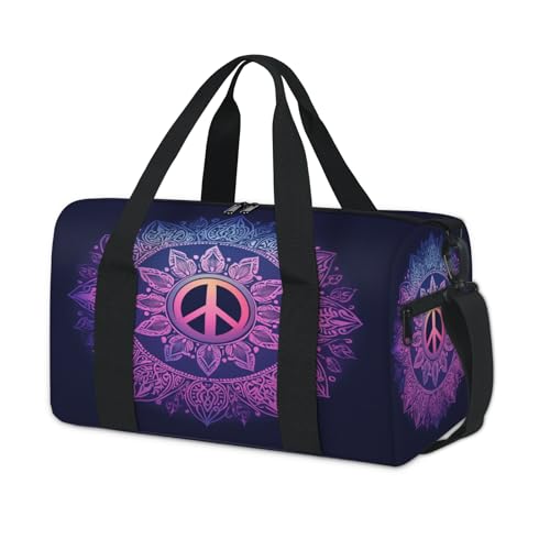 Peace-Zeichen, Mandala-Sport-Seesack für Kinder, Mädchen, Jungen, Damen, Herren, Übernachtung, Wochenender, Reisetasche, Tragetasche, Fitnessstudio, lässige Seesack von WowPrint