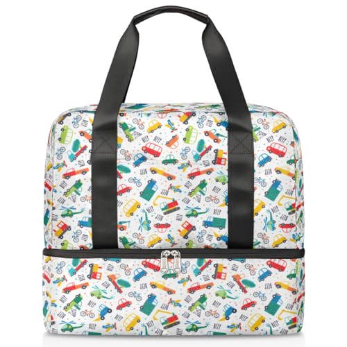 Planes Trucks Cartoon Sports Duffle Bag for Women Men Boys Kirls Trains Cartoon Weekend Overnight Bags Wet Separated 21L Tote Bag for Travel Gym Yoga, farbe, 21L, Taschen-Organizer von WowPrint